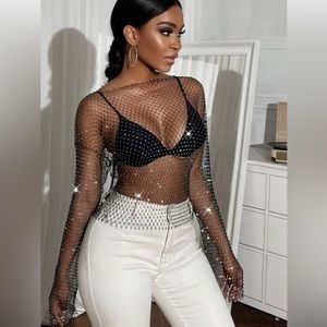 Sheer fishnet metallic top size L worn one time